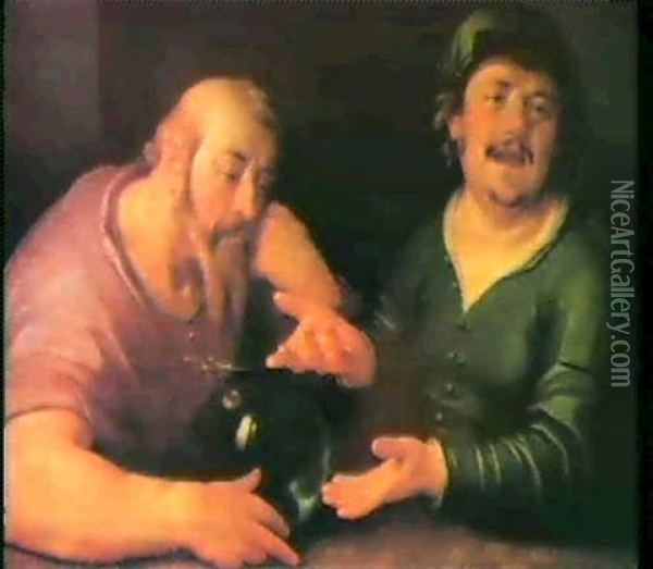 Heraclitus And Democritus Oil Painting - Cornelis Cornelisz Van Haarlem