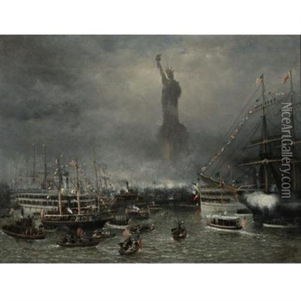 Statue Of Liberty Celebration Oil Painting - Frederick Rondel