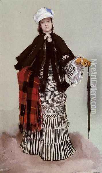 A Lady in a black and white Dress (or Study for The Return from the Boating Trip) Oil Painting - James Jacques Joseph Tissot