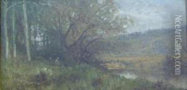 Figures In A Landscape By A River Oil Painting - James Crawford Thom