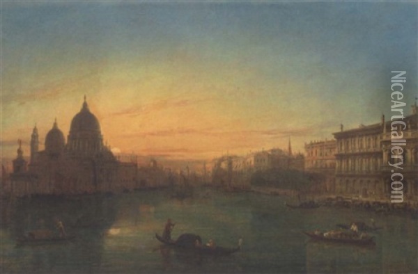 Gondolas On The Grand Canal At Sunset Oil Painting - William Henry Haines