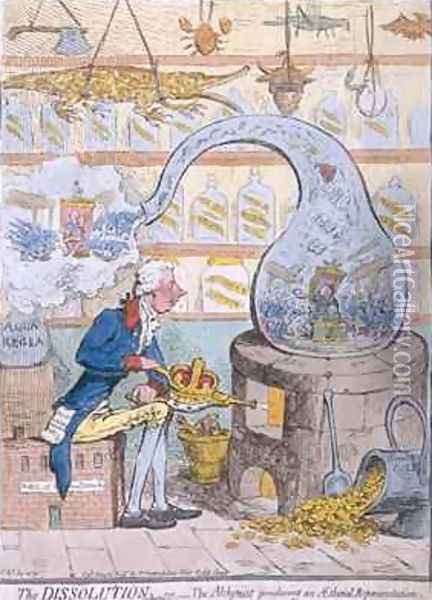 The Dissolution or the Alchymist producing an Aetherial Representation Oil Painting - James Gillray