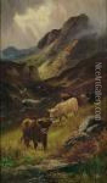 Highland Cattle Oil Painting - William Langley