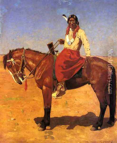 Apache Indian on Horseback Oil Painting - Gaspard Latoix