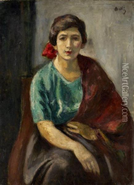 Femme Au Ruban Rouge Oil Painting - Manuel Ortiz De Zarate