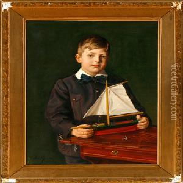 Portrait Of Tagemylmark-christensen With His Ship's Model 