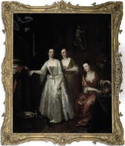 Portrait Of Three Ladies Oil Painting - Enoch Seeman