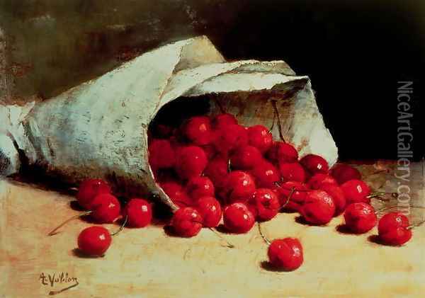 A spilled bag of cherries Oil Painting - Antoine Vollon