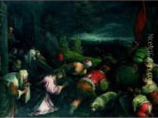 Le Portement De Croix Avec Sainte Veronique Oil Painting - Jacopo Bassano (Jacopo da Ponte)