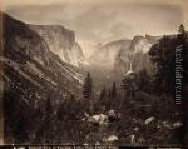 Yosemite Valley From Artist's Point Oil Painting - Carleton E. Watkins