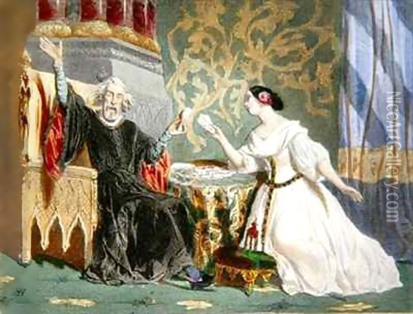 Rosine Stolz (1815-1903) and Paul Barroilhet (1810-71) in Act II of the opera 'Charles VI' Oil Painting - Henri Baron