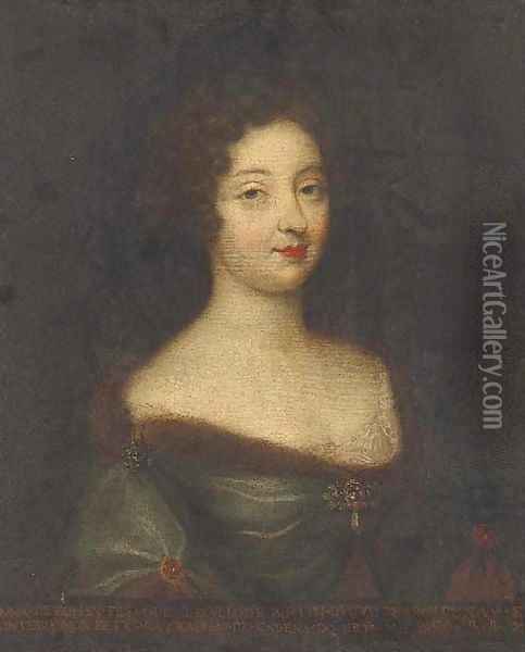 Portrait of Anna de Rohan, bust-length, in a jewelled dress Oil Painting - Mignard, Pierre II