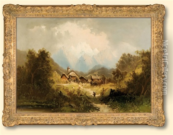 Mountain Village Oil Painting - Georg Engelhardt