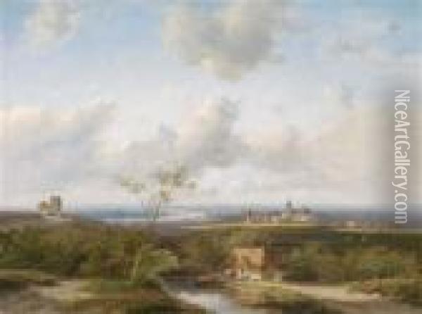 Extensive Dutch Landscape Oil Painting - Jan Evert Morel