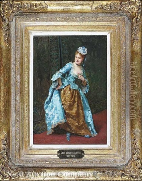 Lady In A Blue Silk Dress Oil Painting - Eduardo Leon Garrido