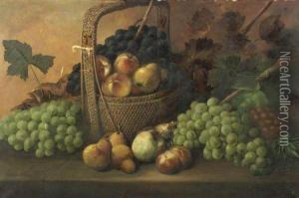 Still Life With A Basket Of Fruit Oil Painting - Charles Storer