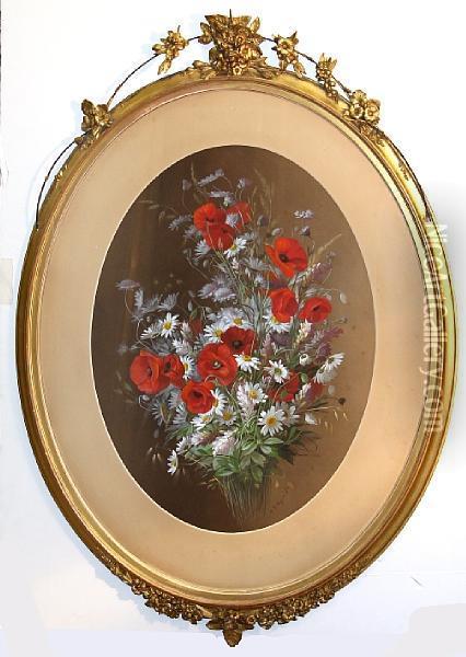 Poppies And Daisies Oil Painting - Raoul Maucherat de Longpre