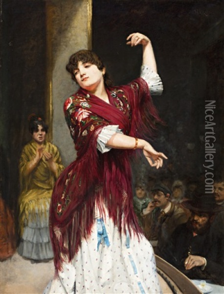 Flamenca Oil Painting - Manuel Cusi Y Ferret
