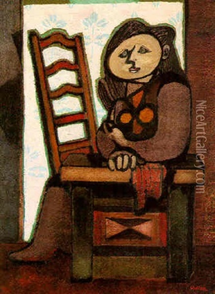 Woman With Chair Oil Painting - Jankel Adler
