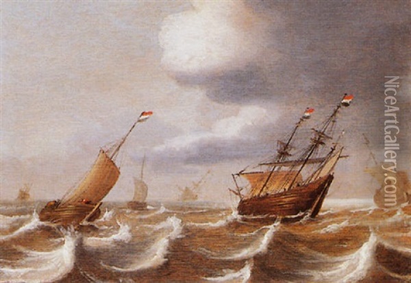 Shipping In Choppy Waters Oil Painting - Cornelis Leonardsz Stooter