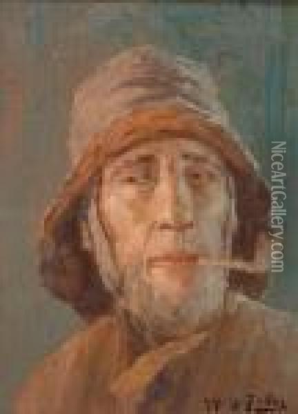 Pecheur Fumant La Cigarette Pecheur Fumant La Pipe Oil Painting - Albert Isidore Devos