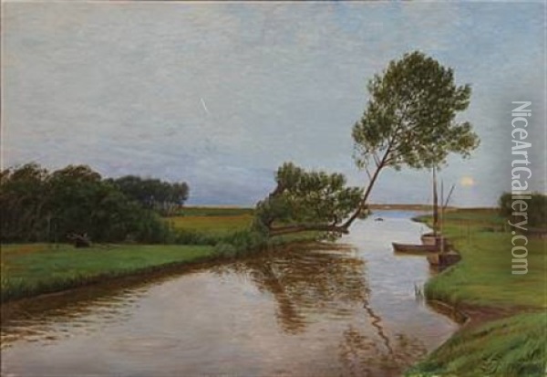 Summer Landscape At Evening Oil Painting - Louis Isak Napoleon Jensen