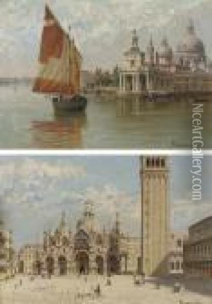The Doge's Palace, Venice; And St.marks, Venice. Oil Painting - Antonietta Brandeis