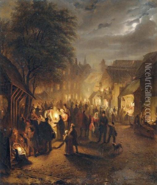 The Busy Nightmarket Oil Painting - George Harvey
