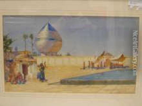 A Watercolour Of An Eastern Scene With Mosque Buildings Oil Painting - Peter MacGregor Wilson