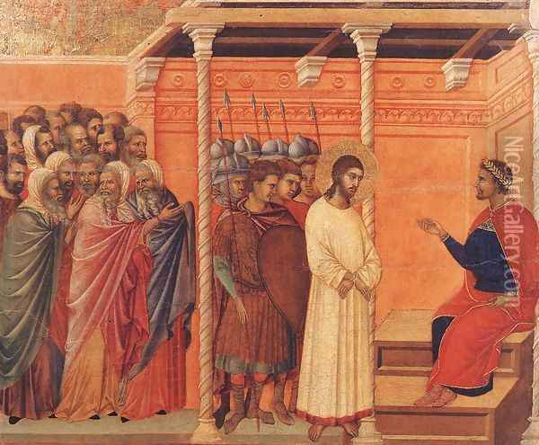 Christ Before Pilate Again 1308-11 Oil Painting - Duccio Di Buoninsegna