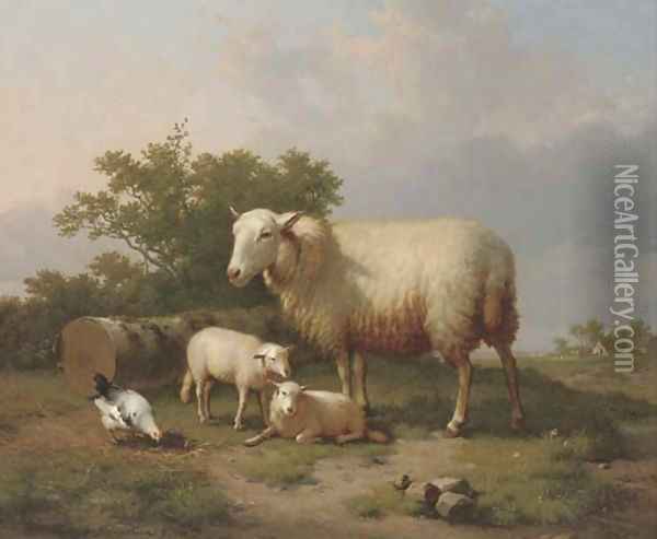 Sheep in a rural landscape Oil Painting - Eugene Verboeckhoven