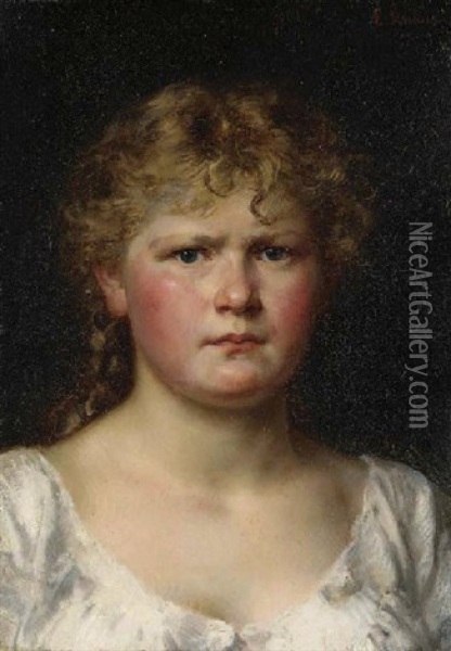 Head Of A Young Girl Oil Painting - Ludwig Knaus