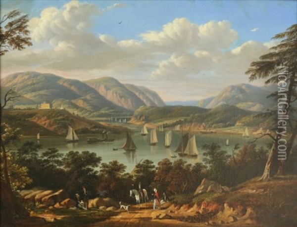 View Of The Hudson River Near West Point Oil Painting - Victor de Grailly