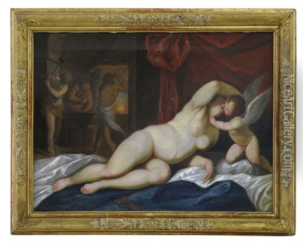 Venere E Amore Nella Fucina Di Vulcano Oil Painting - Jacopo Palma il Giovane