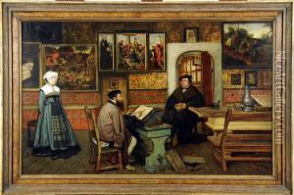 Luther Rendant Visite A Calvin Oil Painting - Henri Leys