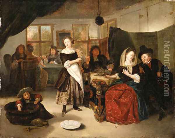 A Merry Company in a Tavern Oil Painting - Richard Brackenburgh