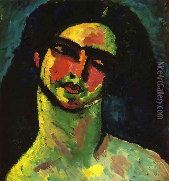 Head of An Italian Woman witih Black Hair from the Front Oil Painting - Alexei Jawlensky