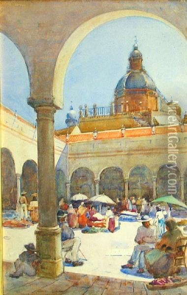 A Sunny Market Square Oil Painting - James Garden Laing