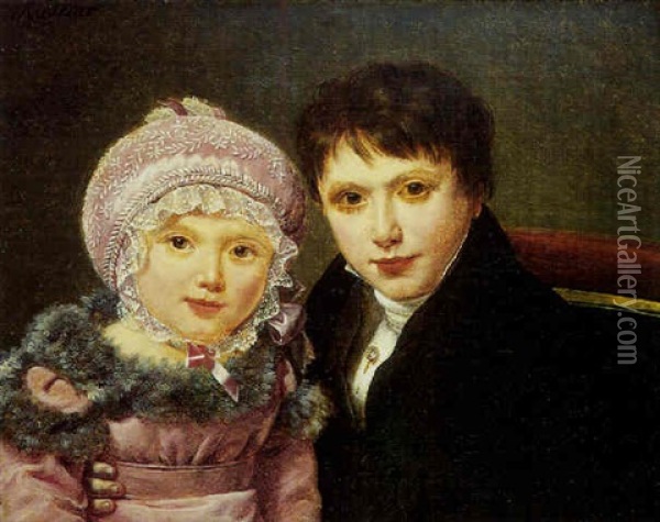 Portrait Des Enfants Terris Oil Painting - Henri Francois Riesener