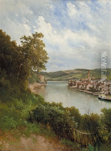 Ort An Der Donau Oil Painting - Karl Franz Emanuel Haunold