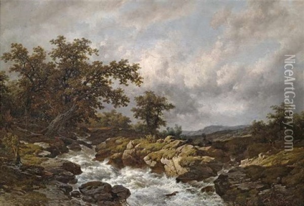 Flusslandschaft Bei Aufkommendem Unwetter Oil Painting - Remigius Adrianus van Haanen