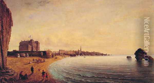 The beach at Biarritz Oil Painting - Louis Moullin