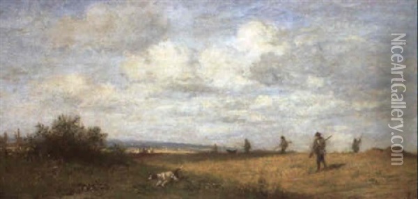 Treibjagd, In Weiter Landschaft Oil Painting - Adolf Heinrich Lier