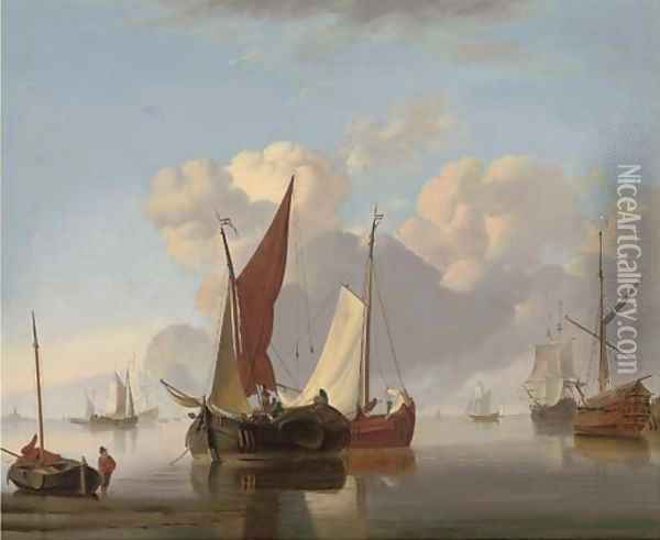 Dutch barges at sea in a stiff breeze; and Dutch barges in a calm offshore (illustrated) Oil Painting - Charles Martin Powell