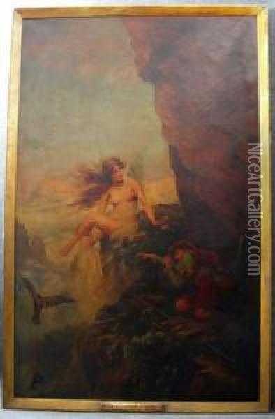 Cacciatore In Montagna A Riposo Con Fata Oil Painting - Alfred I Glendening