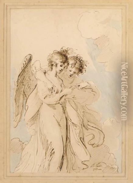 Two Angels Singing Oil Painting - Benjamin West