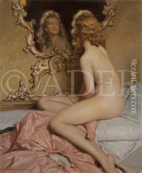 Femme Au Miroir Rocaille Oil Painting - Auguste Leroux