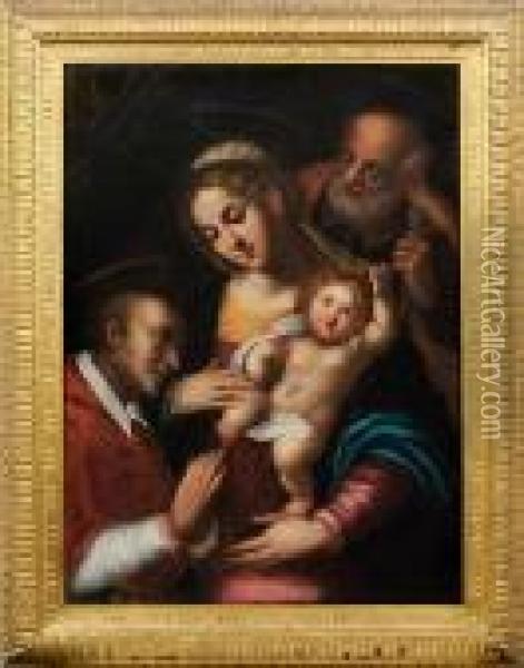 Hl. Familie Mitkardinal In Anbetung Oil Painting - Giulio Cesare Procaccini