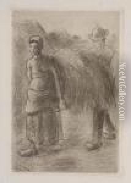 Paysans Portant Du Foin Oil Painting - Camille Pissarro