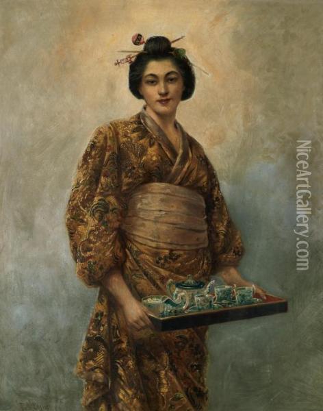 Geisha Med Tebricka Oil Painting - George Dunlop, R.A., Leslie